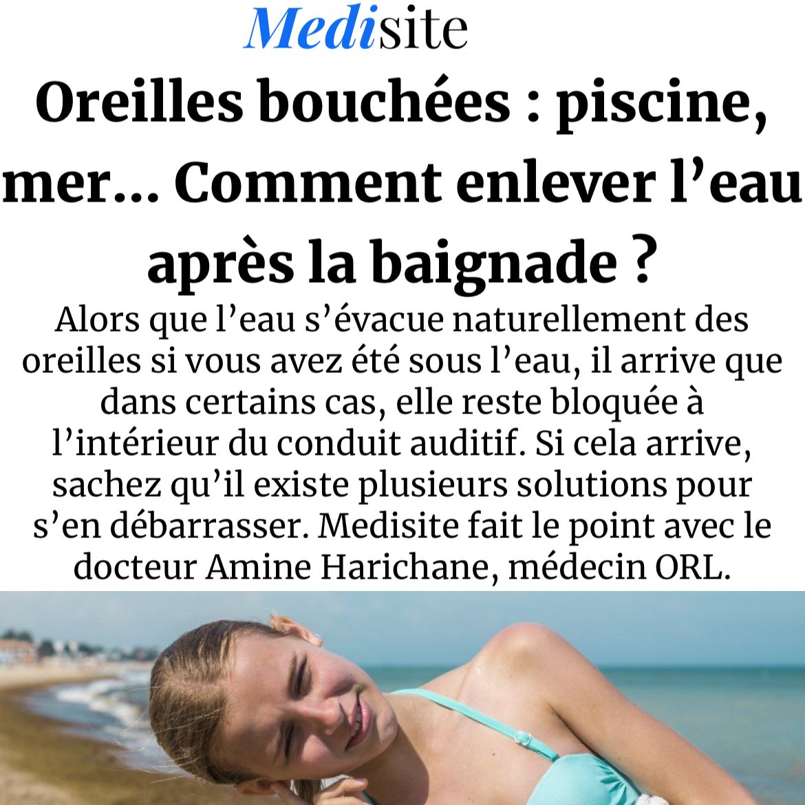 article medisite oreilles bouchées baignade